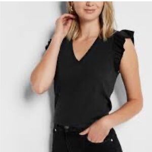 Express Elegant Black Flutter Sleeve V-Neck T-Shirt Top M NWOT